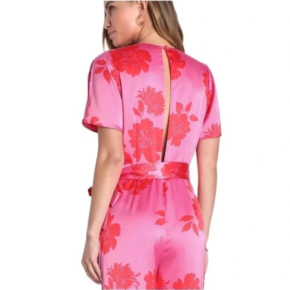 Lulus Sleek Desires Pink Floral Satin Split Sleeve
Wide-Leg Jumpsuit Size XS NWT - Picture 7 of 10